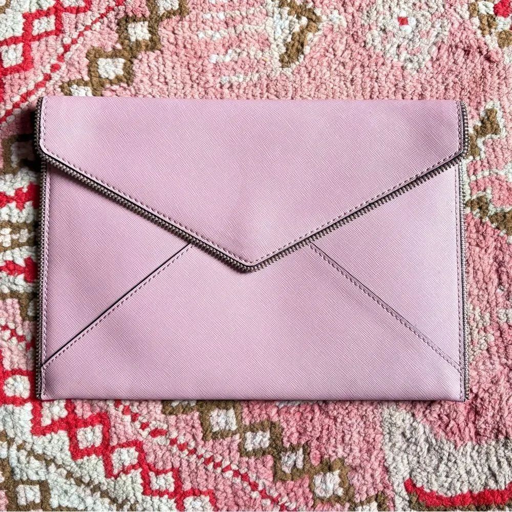 Rebecca Minkoff envelope Clutch Bag PINK w Zipper Accent